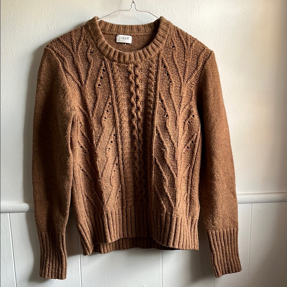 J. Crew Cozy Brown Crewneck Sweater with Cable Knit